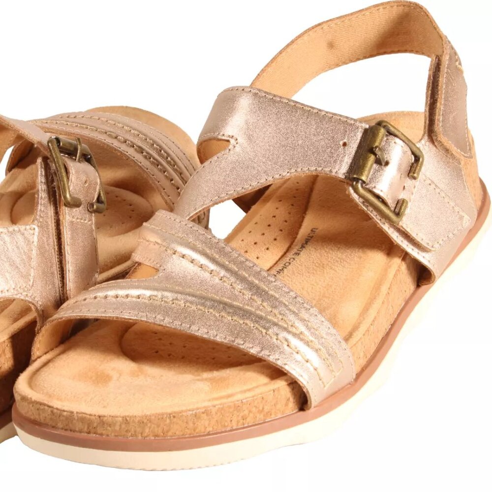 CLARKS COLLECTION Brynn Step Women's 10 W WIDE Adj Rose Gold Leather Sandal NWT